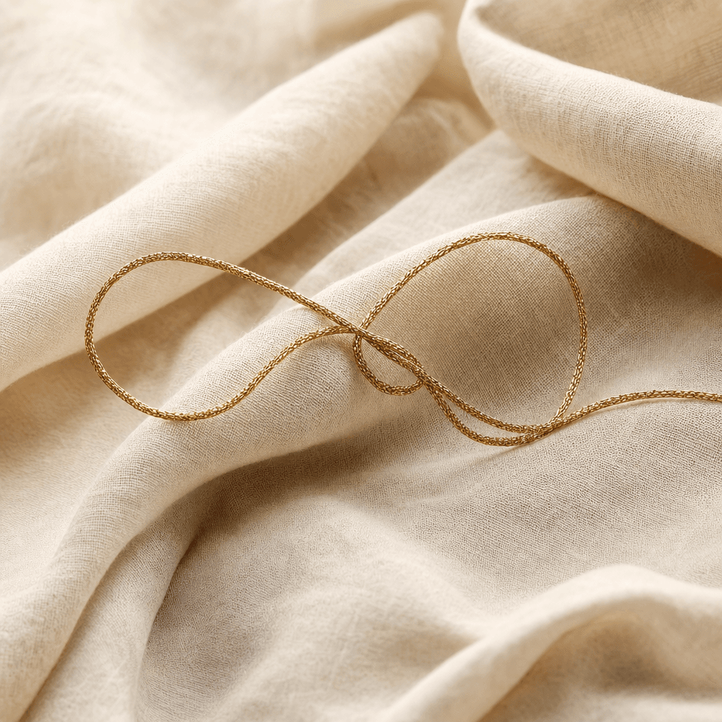 Soft linen texture with a delicate gold thread knot
